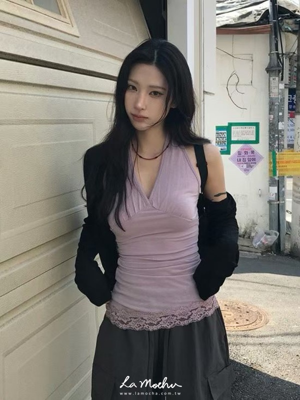 下擺蕾絲掛脖棉質背心